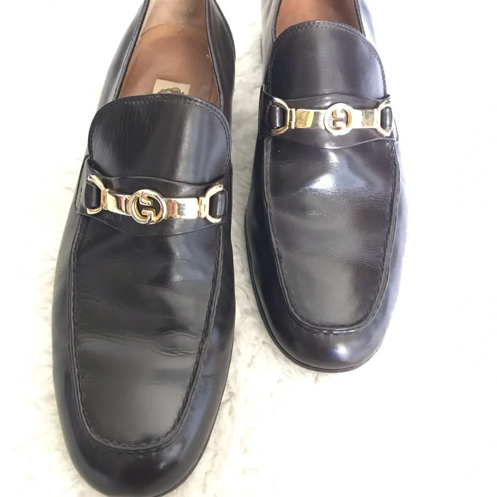 Gucci Dark Brown Loafers/Slips On w/ GG Logo Dress Men’s Shoes 42.5 US 8.5 - Picture 13 of 15